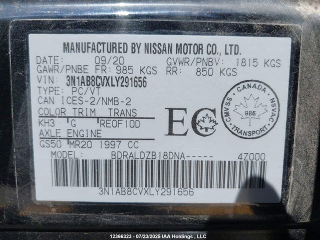 3N1AB8CVXLY291656 Nissan Sentra