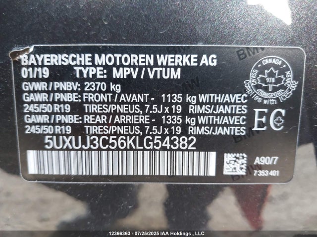 5UXUJ3C56KLG54382 BMW X4