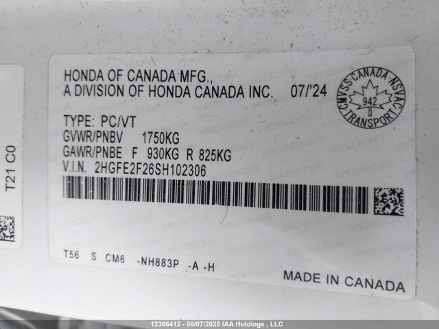 Honda k20c9 2025 2HGFE2F26SH102306 Image 9