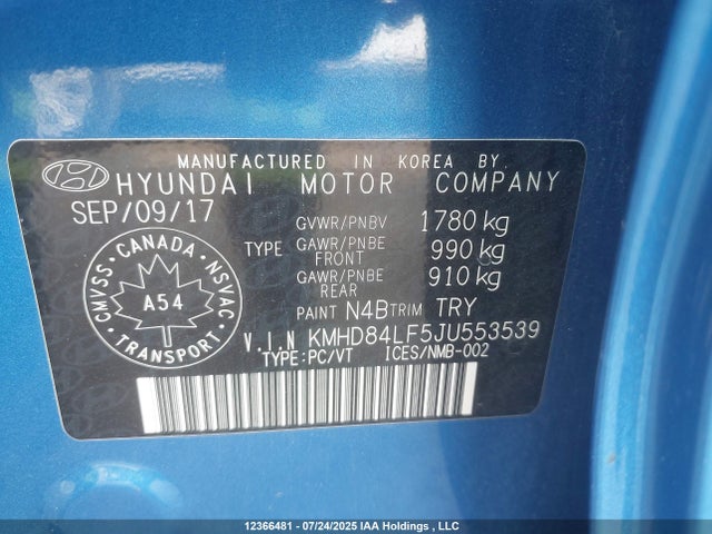 KMHD84LF5JU553539 Hyundai mpi nu