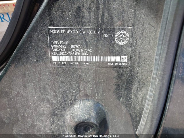 3HGGK5H81FM100311 Honda l15b1