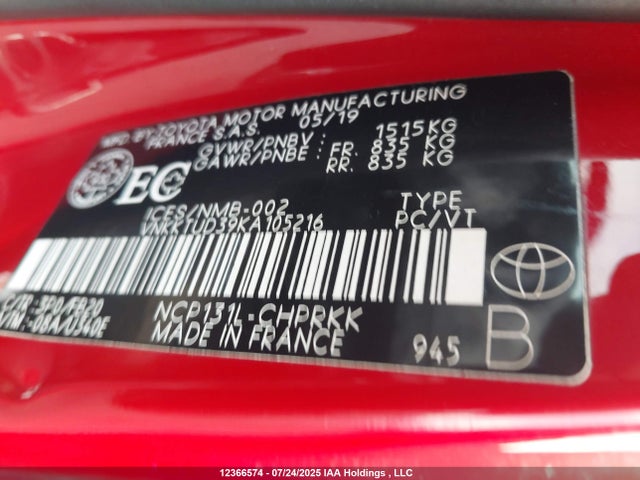 VNKKTUD39KA105216 Toyota 1nz-fe