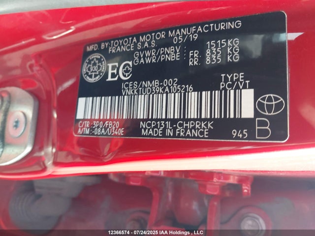 VNKKTUD39KA105216 Toyota 1nz-fe