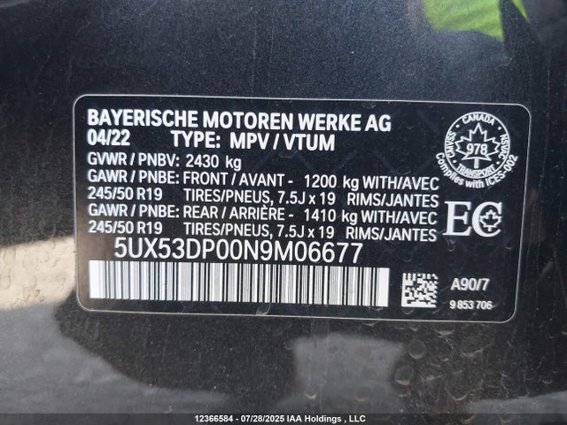 5UX53DP00N9M06677 BMW X3