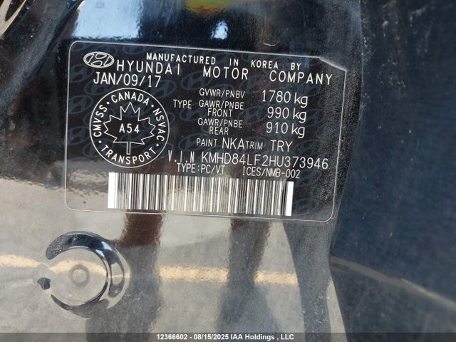 KMHD84LF2HU373946 Hyundai Elantra