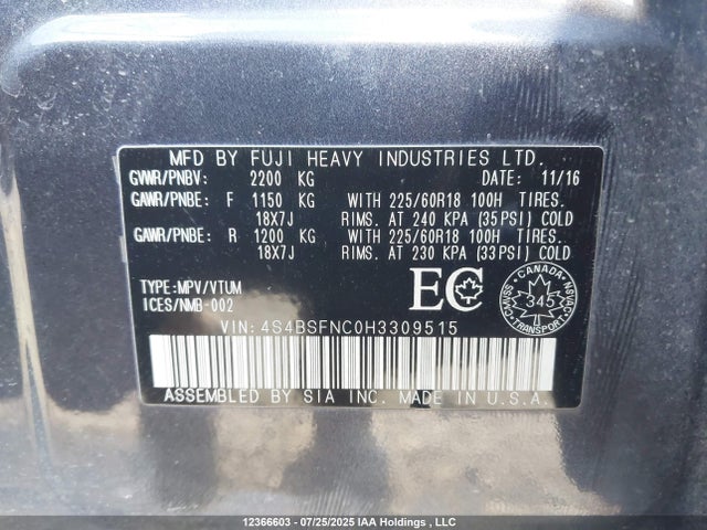 4S4BSFNC0H3309515 Subaru c0