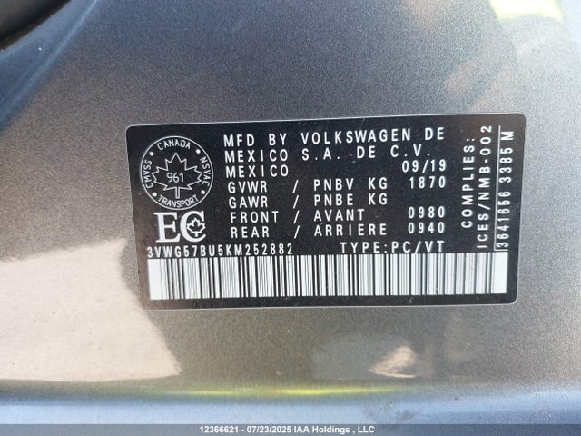 3VWG57BU5KM252882 Volkswagen 1.4 tsi