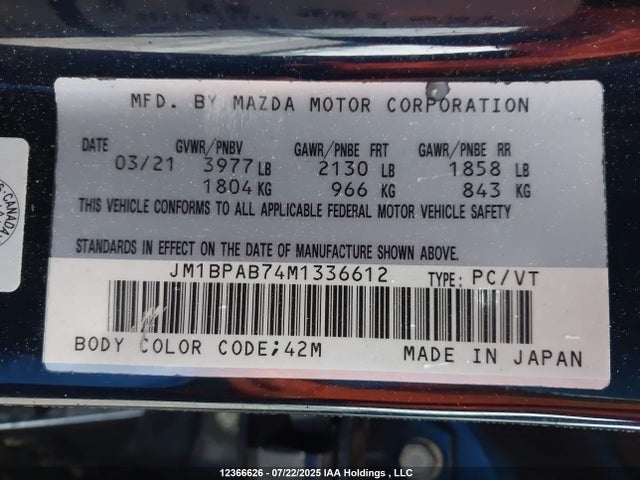 JM1BPAB74M1336612 Mazda pe