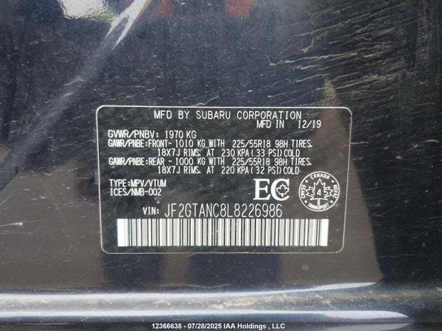 JF2GTANC8L8226986 Subaru Crosstrek