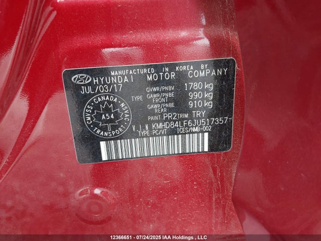 KMHD84LF6JU517357 Hyundai mpi nu