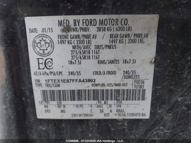 Ford 2015 2015 1FTEX1E87FFA43892 Image 9