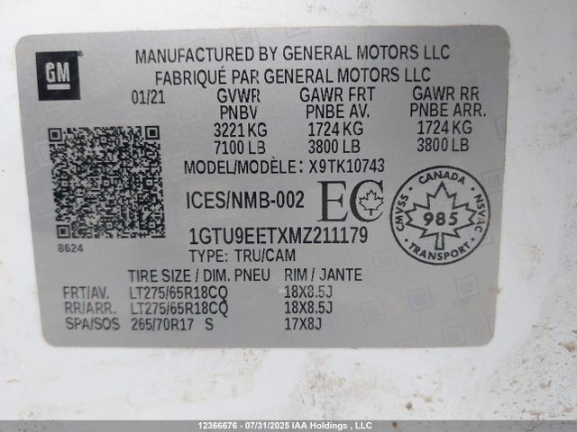 1GTU9EETXMZ211179 GMC lm2