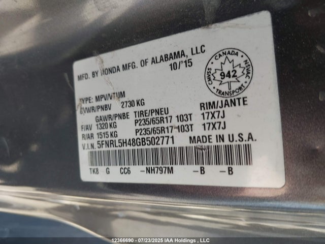 5FNRL5H48GB502771 Honda j35z8