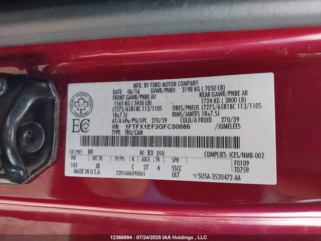 1FTFX1EF3GFC50686 Ford 2016