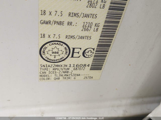 5N1AZ2MHXJN116084 Nissan 2018