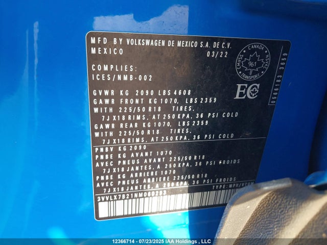 3VVLX7B21NM060293 Volkswagen tsi