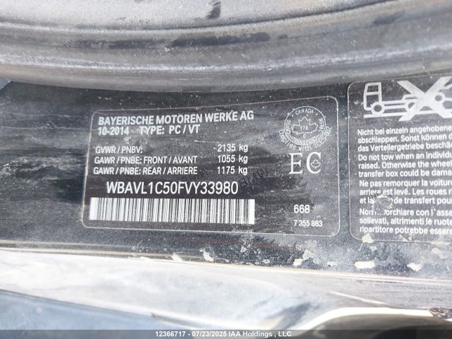 WBAVL1C50FVY33980 BMW 2015