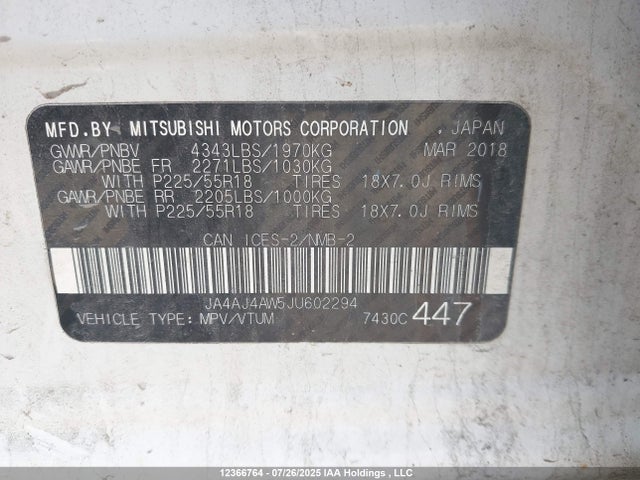 JA4AJ4AW5JU602294 Mitsubishi mivec