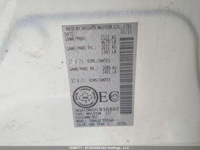 Nissan 2015 2015 5N1AT2MV5FC816802 Image 9