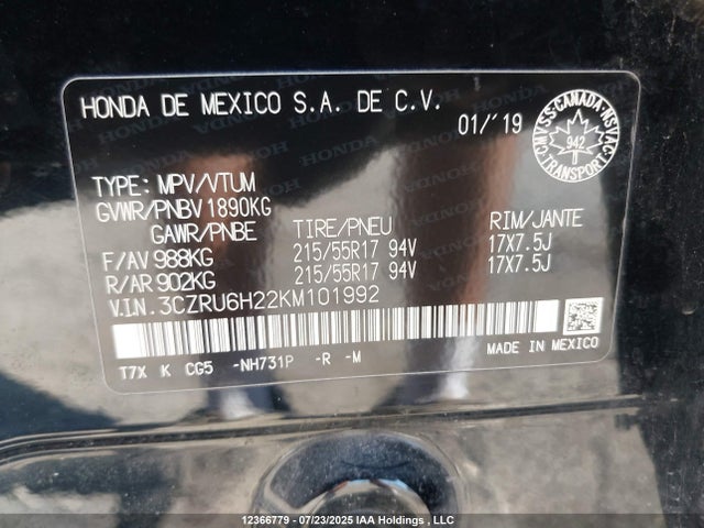 3CZRU6H22KM101992 Honda r18z9