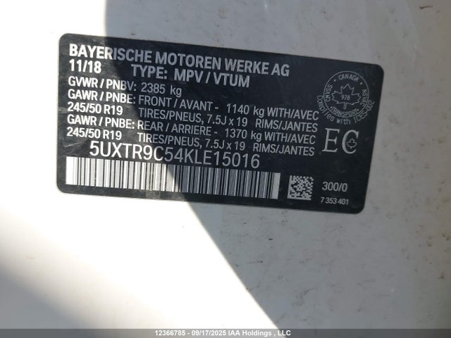 BMW X3 2019 5UXTR9C54KLE15016 Image 9