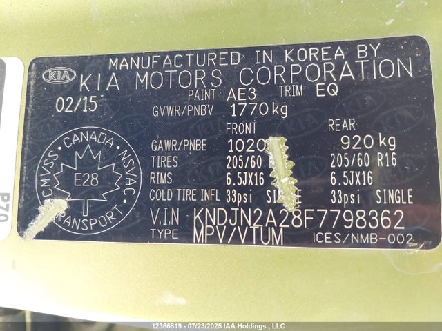KIA dohc gdi gamma 2015 KNDJN2A28F7798362 Image 9