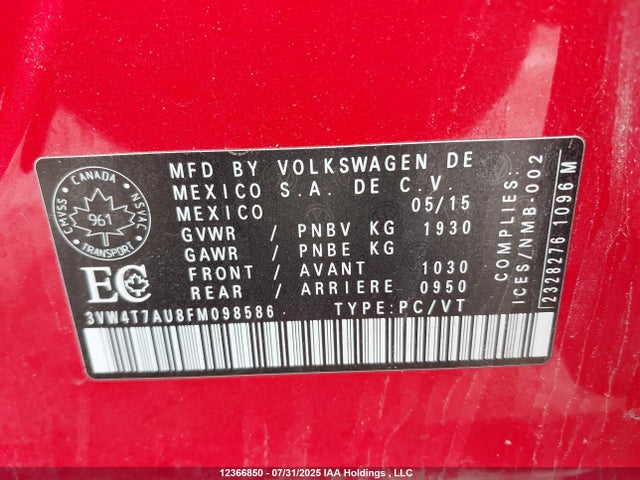 3VW4T7AU8FM098586 Volkswagen GTI