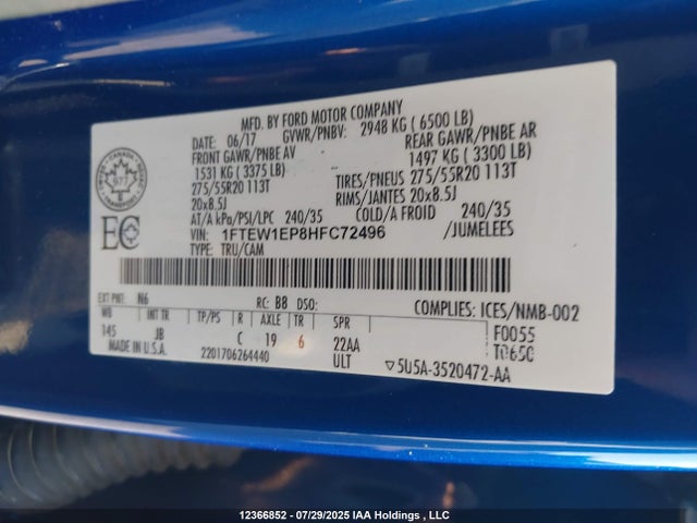 Ford 2.7l-4v 2017 1FTEW1EP8HFC72496 Image 9