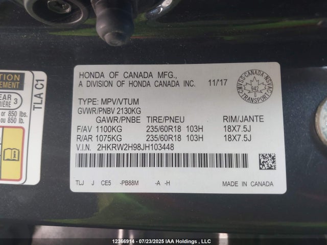 2HKRW2H98JH103448 Honda l15be