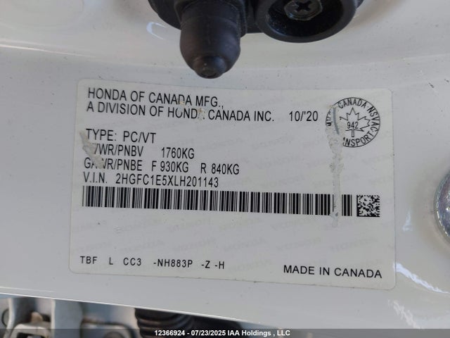2HGFC1E5XLH201143 Honda l15b7