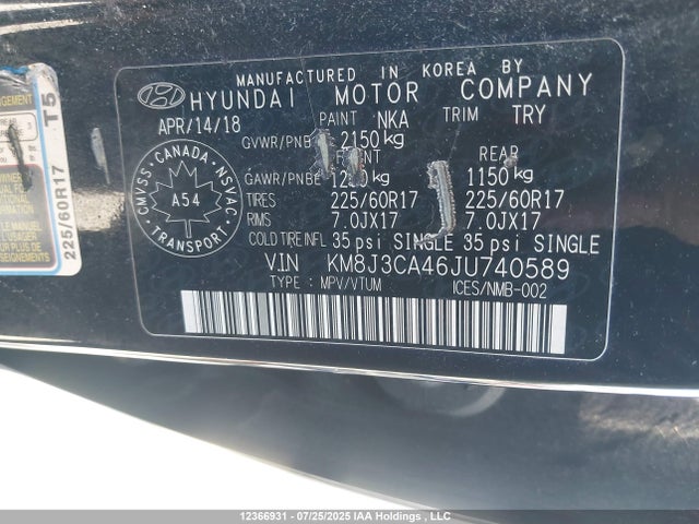 KM8J3CA46JU740589 Hyundai gdi nu