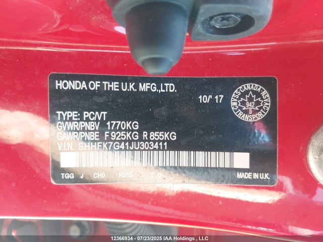 SHHFK7G41JU303411 Honda l15ba