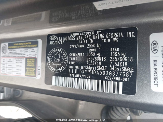 5XYPHDA59JG377687 KIA gdi lambda-ii