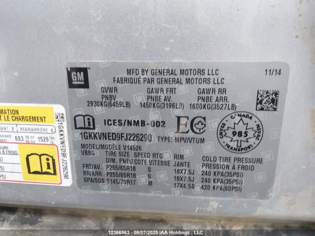 1GKKVNED9FJ226290 GMC llt