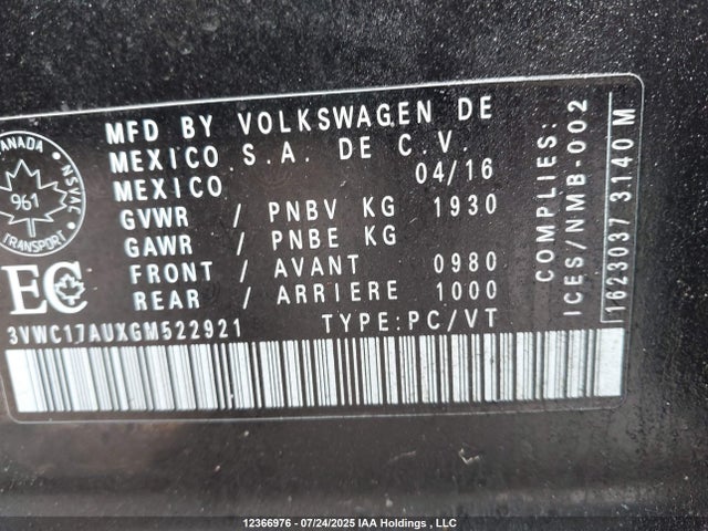 3VWC17AUXGM522921 Volkswagen 1.8 tsi