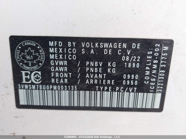 3VWSM7BU0PM003135 Volkswagen Jetta Comfortline