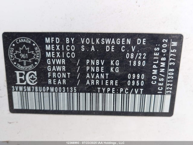 3VWSM7BU0PM003135 Volkswagen Jetta Comfortline