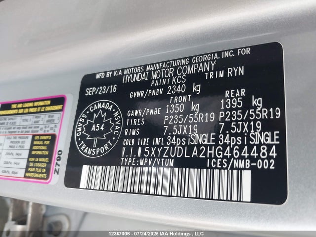 5XYZUDLA2HG464484 Hyundai t-gdi theta ii