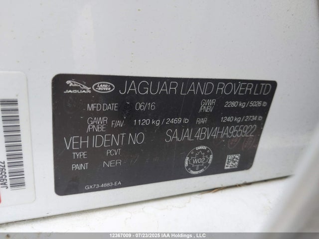 SAJAL4BV4HA955922 Jaguar s/c lev3 sulev30