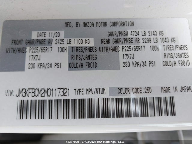 JM3KFBCM2M0117321 Mazda py cylinder decativation