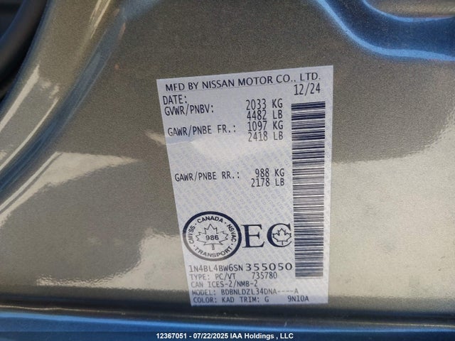 Nissan 2025 2025 1N4BL4BW6SN355050 Image 9