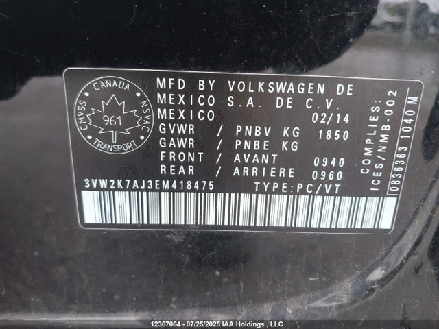 3VW2K7AJ3EM418475 Volkswagen Jetta 2.0l Trendline+