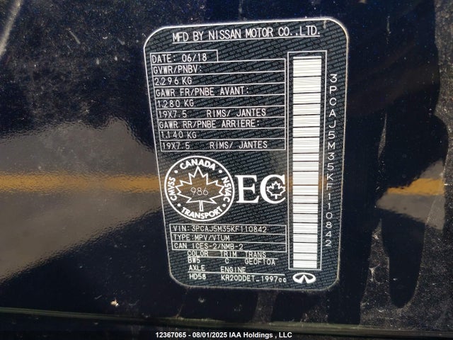 3PCAJ5M35KF110842 Infiniti 2019