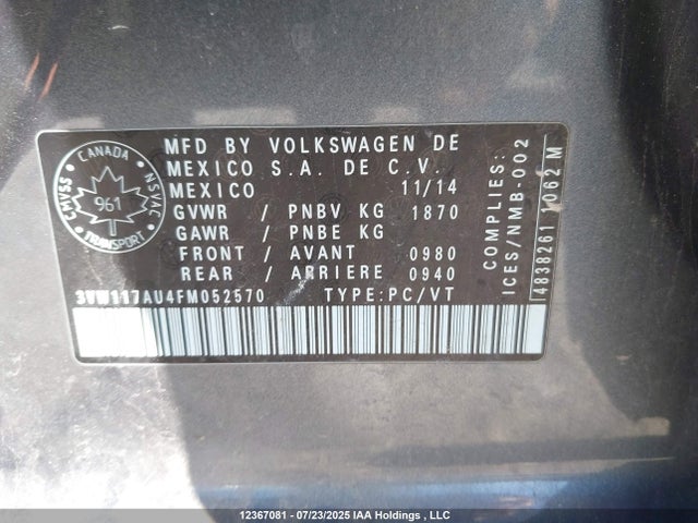 3VW117AU4FM052570 Volkswagen 1.8t