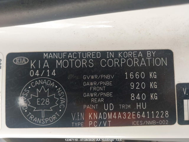 KNADM4A32E6411228 KIA dohc gamma