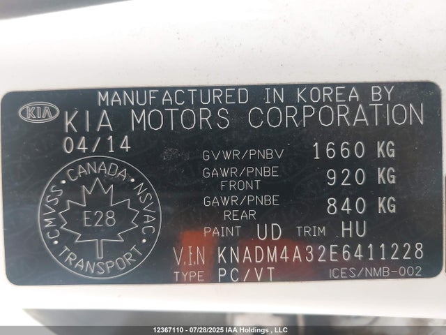 KNADM4A32E6411228 KIA dohc gamma
