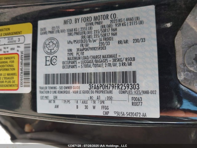 Ford 2015 2015 3FA6P0H79FR259303 Image 9