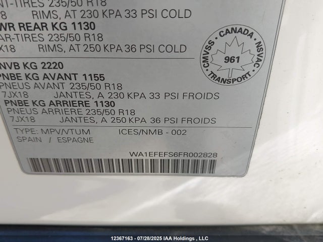 WA1EFEFS6FR002828 Audi 2.0t