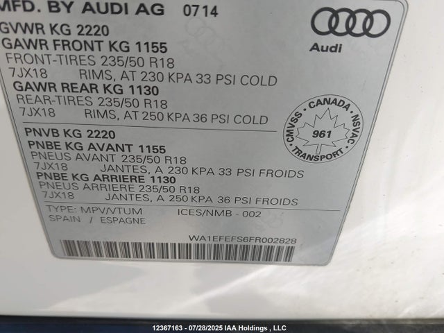 WA1EFEFS6FR002828 Audi 2.0t