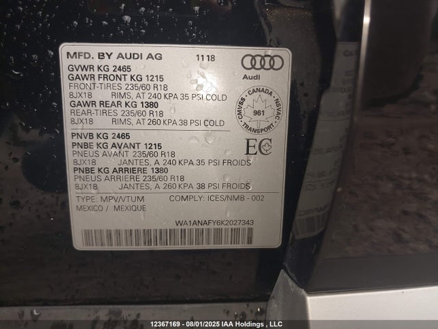 WA1ANAFY6K2027343 Audi 2019